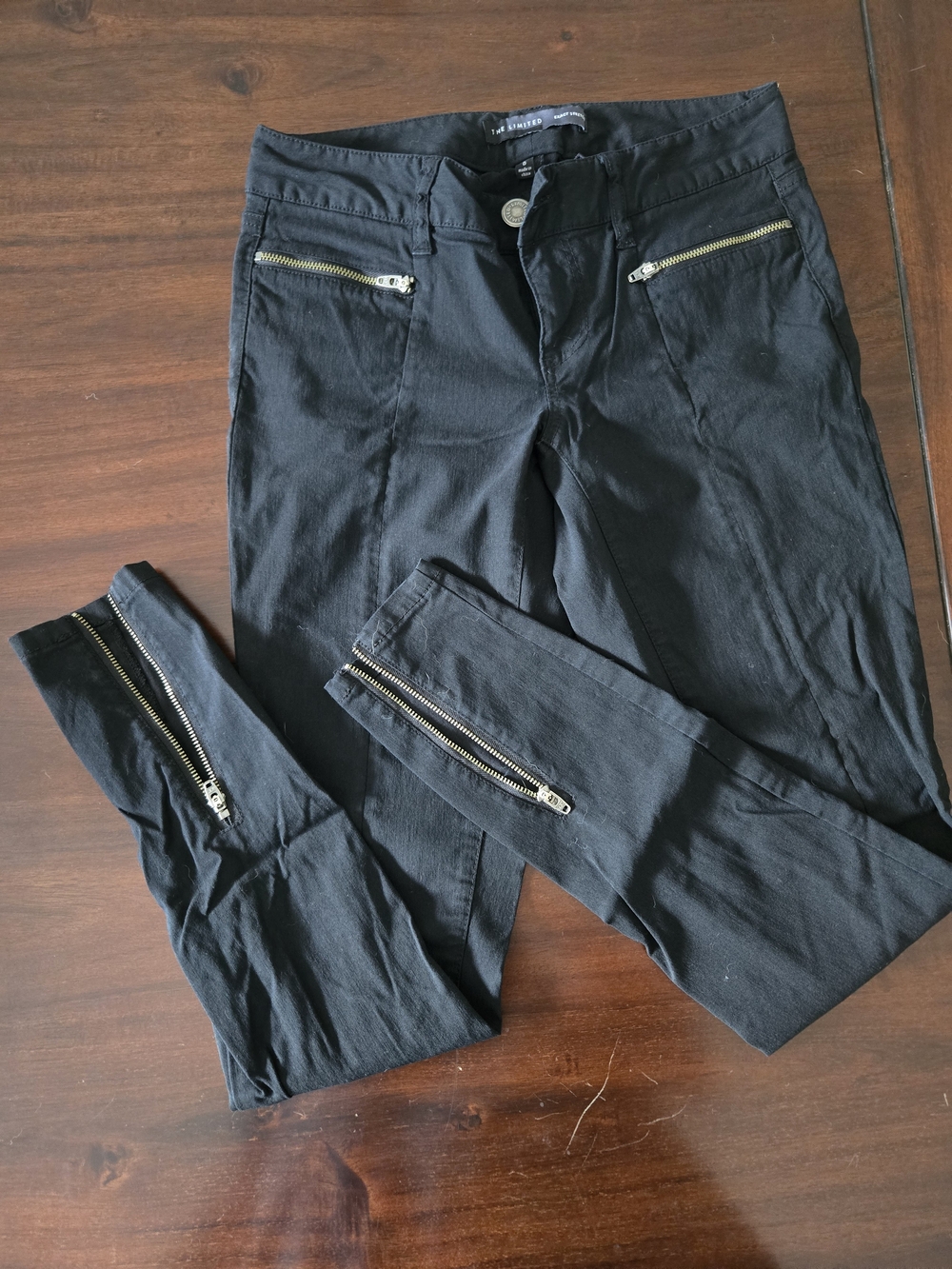 The Limited Black Skinny Jeans with Gold Zipper Accents